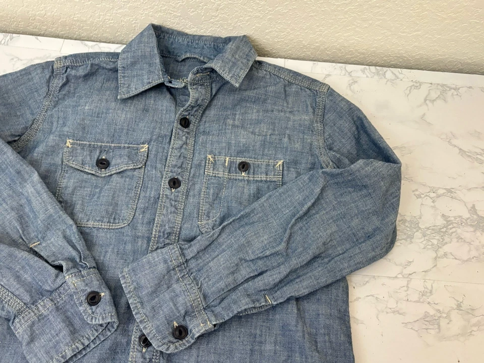 Camisa vaquera GAP para niños - Denim azul grande para jóvenes mangas largas con botones E2 Foto 3 de 4