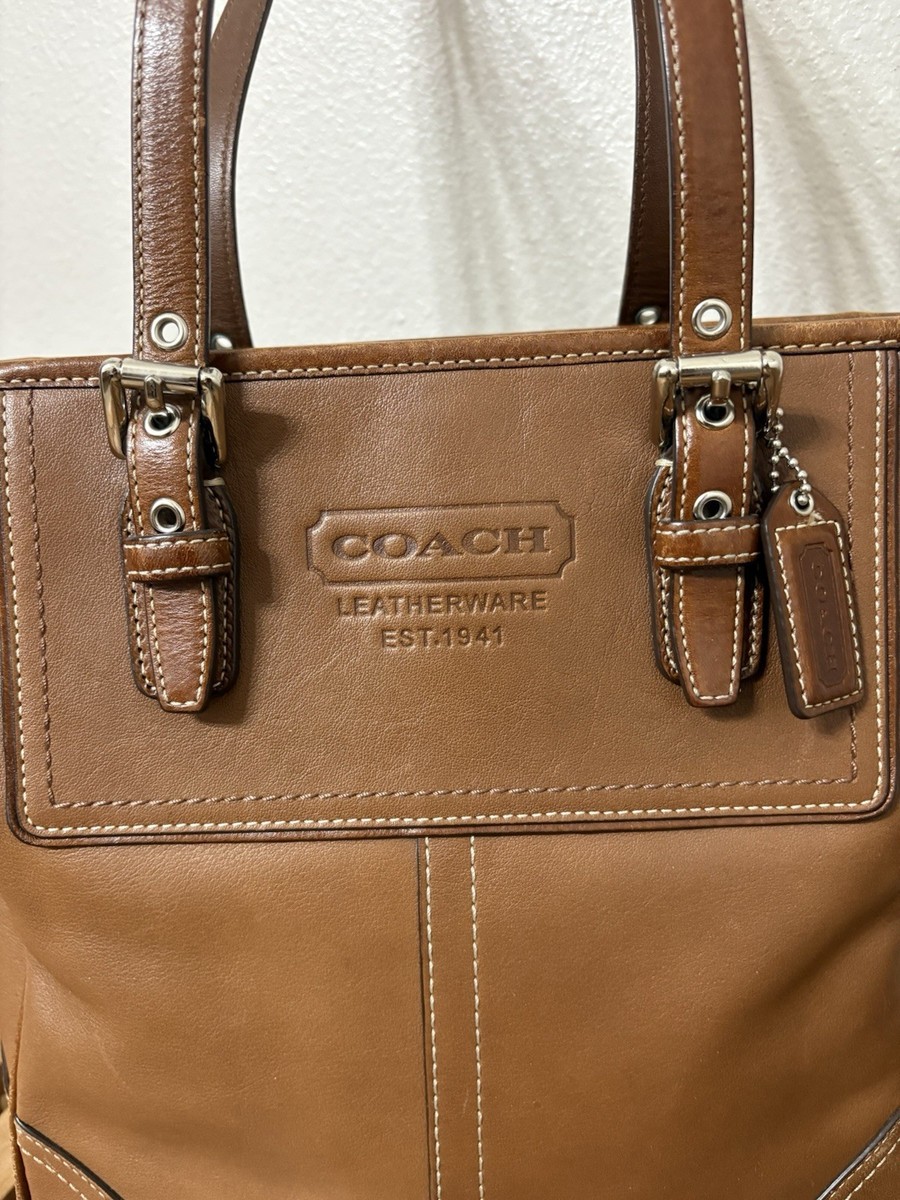 バッグ Vintage Coach Leather Tote Bag Brown Coach Vintage Style Brown Leatherware Est. 1941 Gallon Lunch Tote