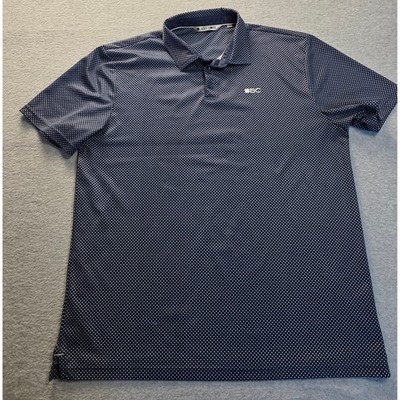 Black Clover Mens XL Golf Polo Shirt Navy Blue Pattern Performance Short Sleeve