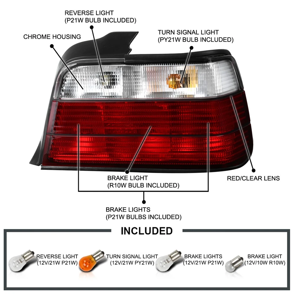 Fit 1992-1998 BMW E36 318i 325i 4Dr Sedan Red/Clear Tail Lights Brake Lamp 92-98 Foto 3 de 4