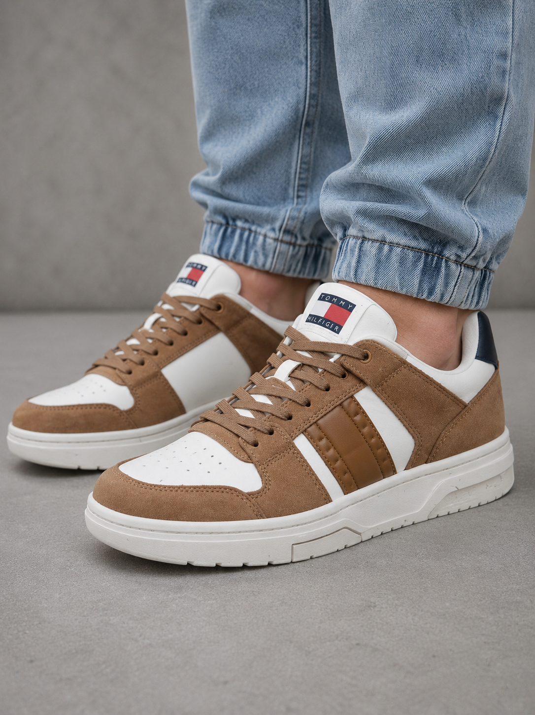 Tommy Hilfiger, Herren, Sneakers, Beige Leather Men Sneaker, Blau, Braun, Beige, (44) - Bild 2