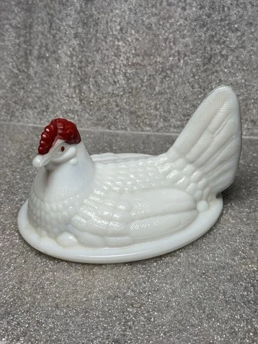 Vintage Westmoreland Hen On Nest White Milk Glass Split Tail TOP/LID Only 5”