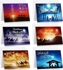 Funrous 24 Pack Religious Nativity Christmas Greeting Cards with Envelopes Stick