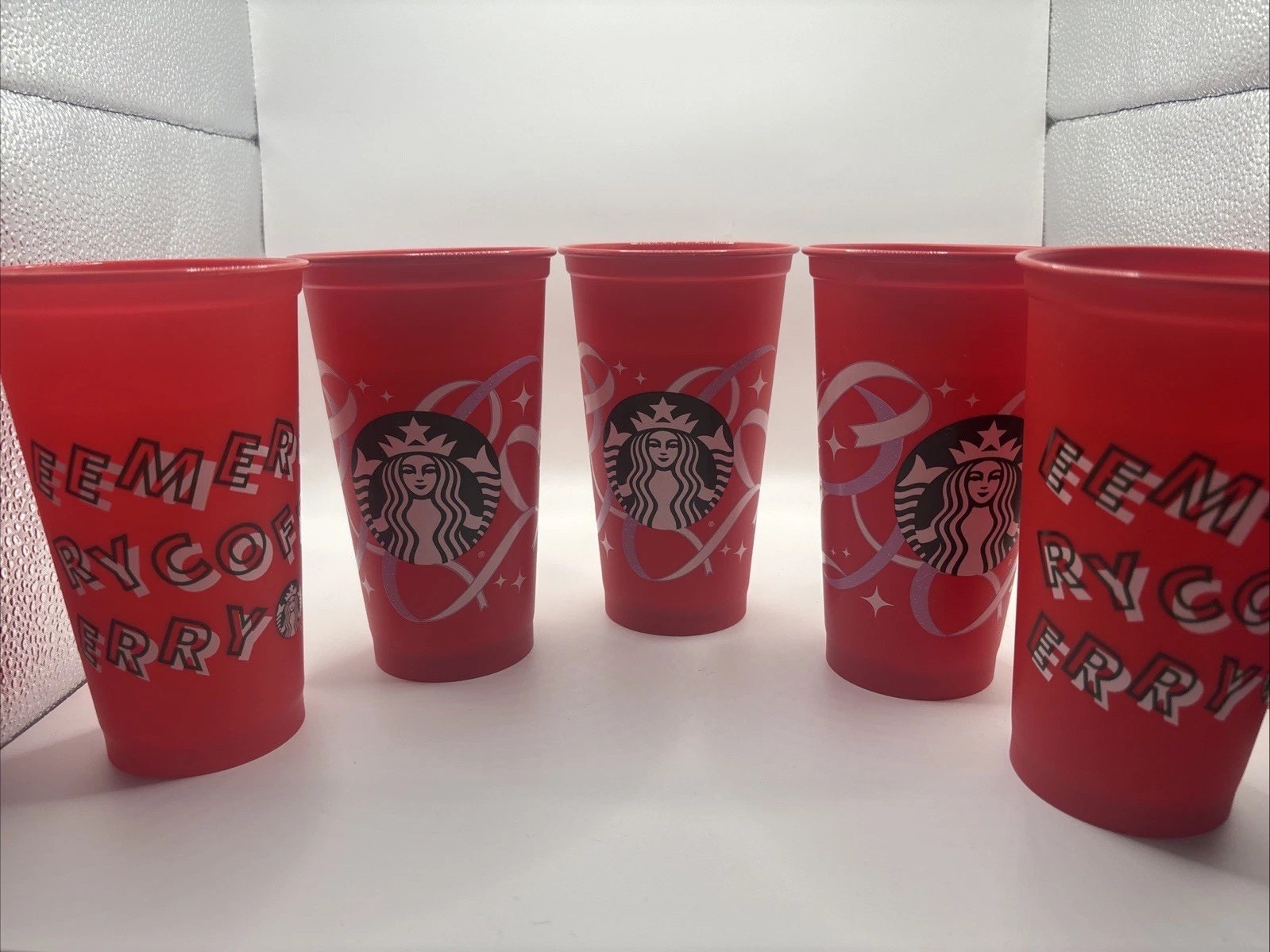 Starbucks Holiday Red Reusable Coffee Cup Set of 5 Merry Christmas