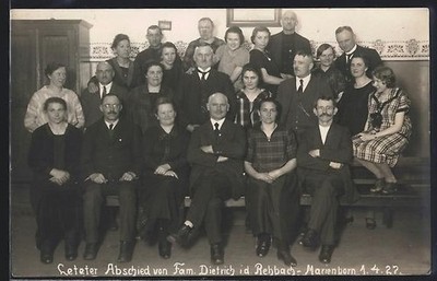 Rehbach-Marienborn, last farewell to the Dietrich family 1927, postcard 