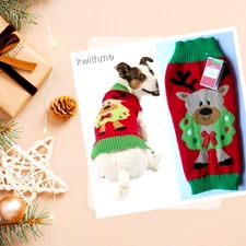 PET DOG Christmas SWEATER  REINDEER WREATH Red/Gr (XS 12-14") OR (M 17-21")  NEW