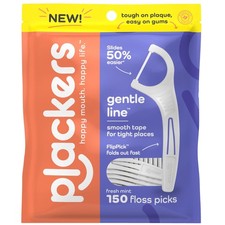 Plackers Gentle Line Floss Picks, Fresh Mint Flavor, Fold-Out 150 Count, Gray