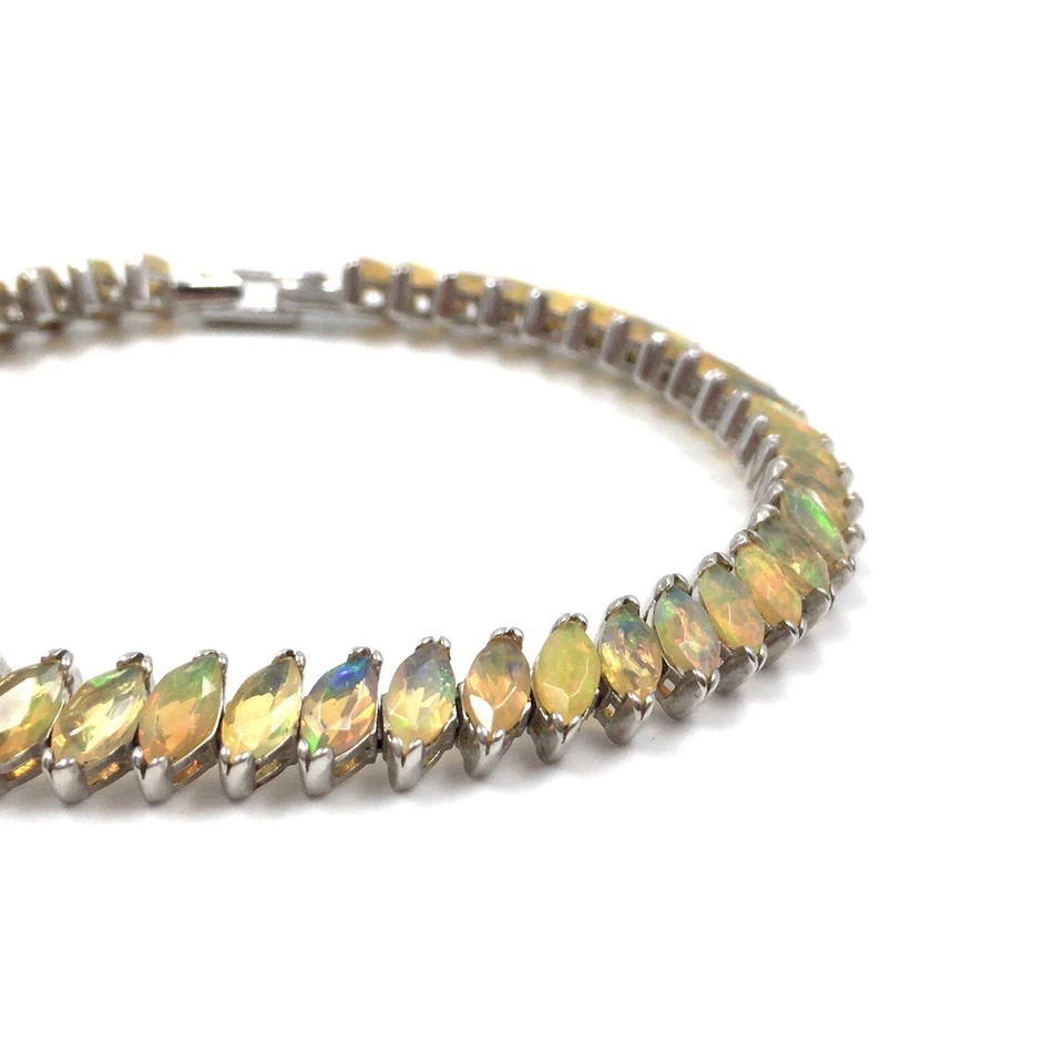Bracciale 18 cm argento 925 opale bracciale tennis 5.8ct multicolore donna... - Immagine 3 di 4