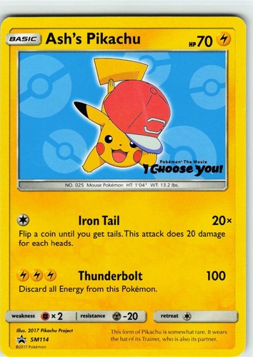 POKEMON ASH'S PIKACHU - SM114 PROMO SUN & MOON PROMO NEAR MINT