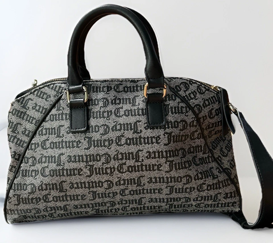 Bolso Cartera Juicy Couture East West Boston Llave de Cerradura Escritura Gótica Y2K Negro Gris Foto 4 de 4