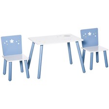 HOMCOM Tavolo con Sedie Bambini e Bambine 2-4 Anni in Legno Azzurro e Bianco