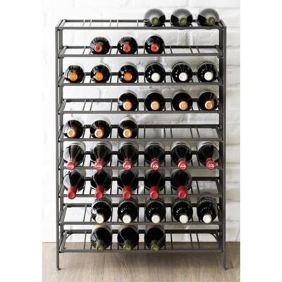 54 Bottle Deluxe Large Foldable Gray Metal Wine Rack, 9 Tier Wine Bottle Shelf