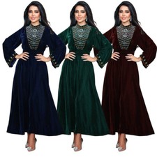 Dubai Women Evening Kaftan Abaya Muslim Velvet Rhinestone Maxi Dress Party Gown