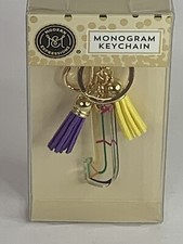 Modern Expressions Monogram Keychain "J Purple and yellow Pom Pom Tassels