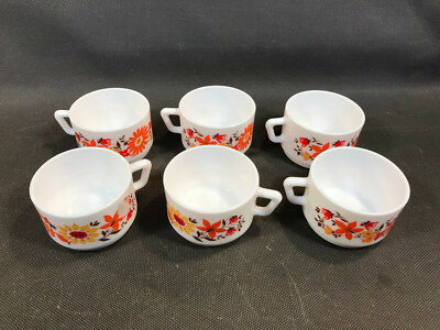 Lot De 6 Tasses à Café Arcopal Vintage – Décor Fleurs, Multicolore, état D'occasion