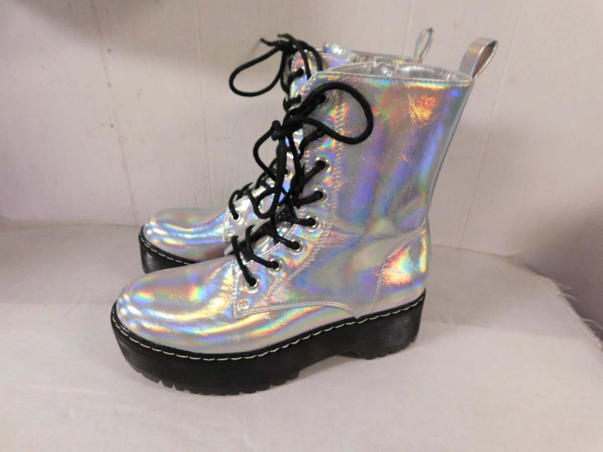 PORTLAND Portland Boot Co Lace Up Zip Platform Boot Silver