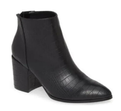 New! Steve Madden Julianna Pointed Toe Embossed Block Heel Boot Black Size 