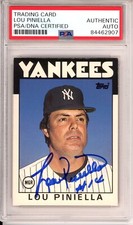 1986 Topps Lou Piniella HOF Signed Trading Card PSA DNA COA Certified Autograph