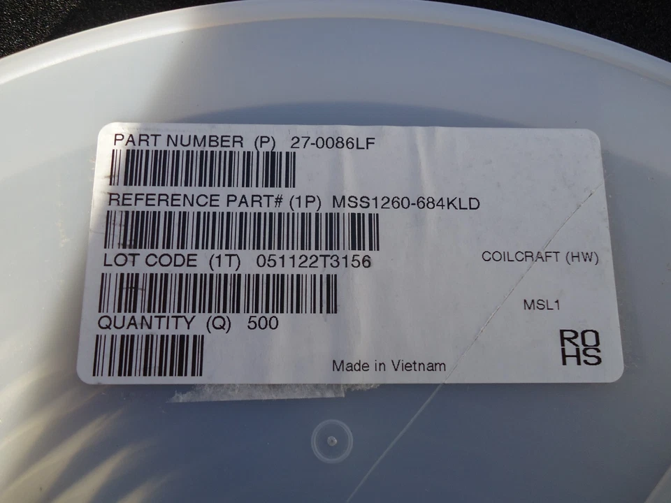 500 New Coilcraft MSS1260-684KLD P/N 217-0086LF(reel) Made in Vietnam. 684 Coilc - Image 3 of 4