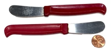 (2) VTG Japan Cheese Spreader Stainless Steel Red Plastic Handle Butter Knives