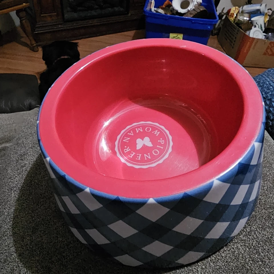 Pioneer Woman Matching "Dig In" Feeding Mat Charming Check Med Melamine Pet Bowl - Image 2 of 4