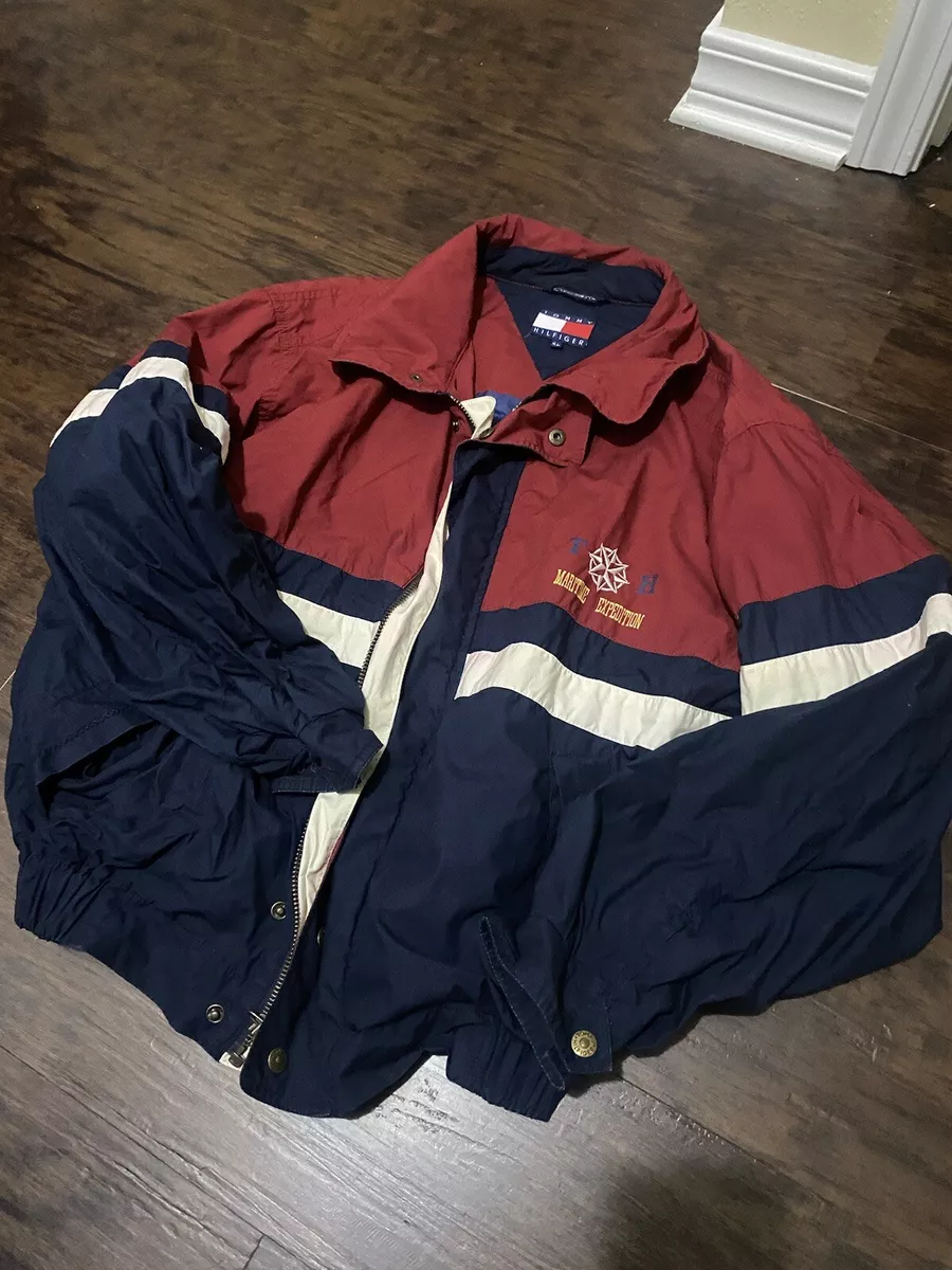 Vintage Tommy Hilfiger Jacket Size M Red Blue Sailing Gear Striped Y2K Coat