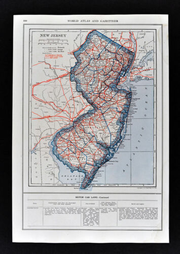 1919 Auto Road Map New Jersey Trenton Newark Princeton Atlantic Cape May Rt 1  N - Picture 1 of 3