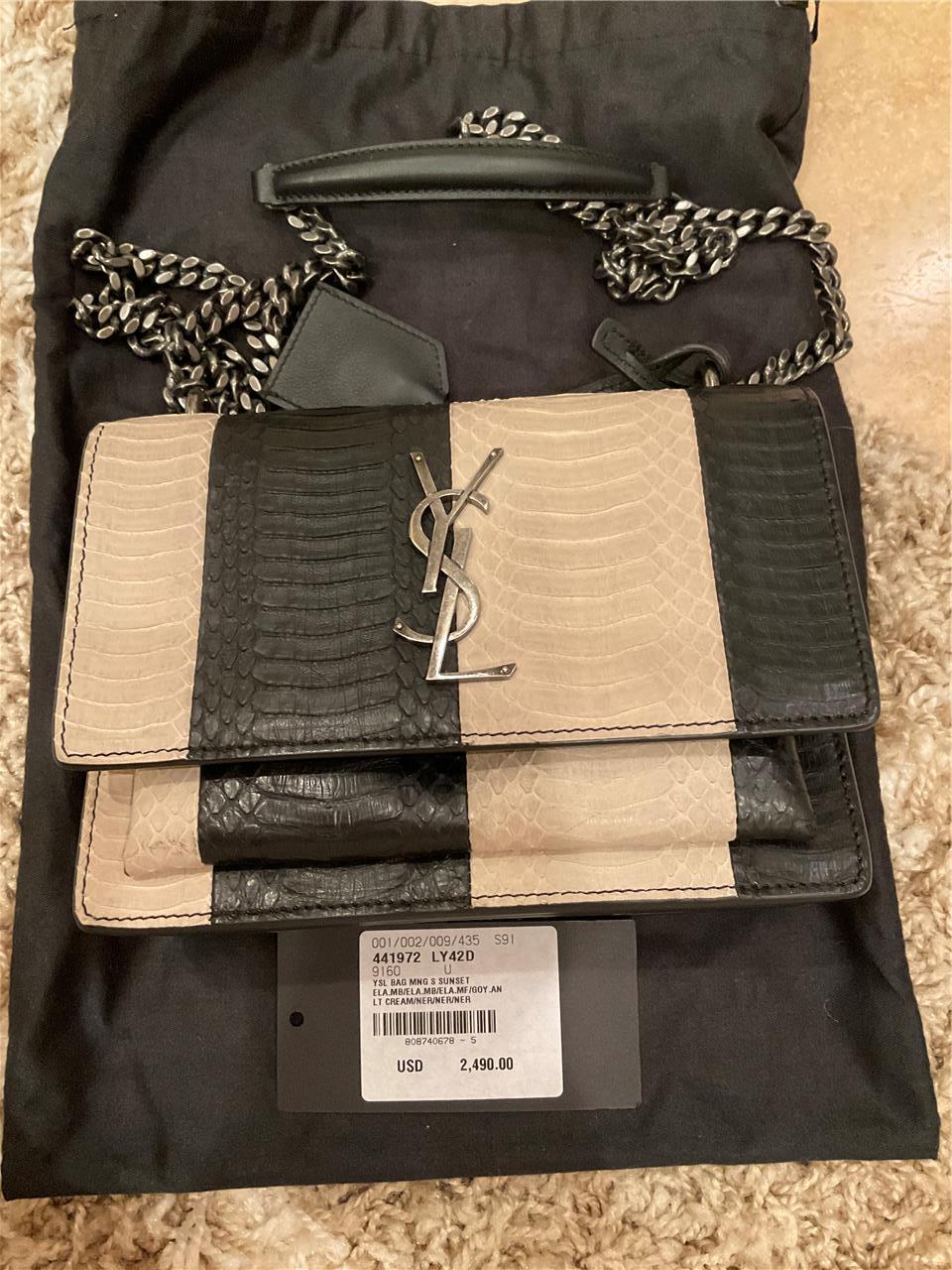 BORSA A TRACOLLA SAINT LAURENT NERA CREMA A RIGHE MONOGRAM TRAMONTO