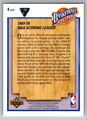 1991 Upper Deck #4 Jerry West Basketball Heroes Jerry West | eBay