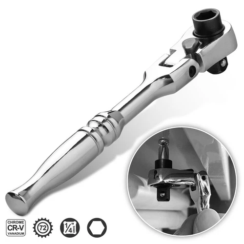 Ratchet Handle Socket Wrench 1/4" Drive 72 Tooth Flexi Head 115mm Round US - Picture 3 of 15