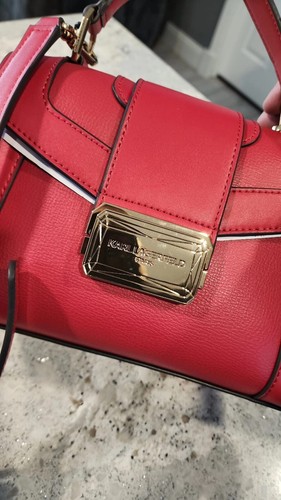 Karl Lagerfeld Paris V1308 Womens Red Linette Satchel Shoulder Bag/Handbag - Picture 6 of 14