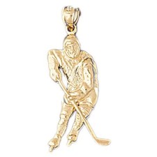 Hockey Player Charm Pendant 14k Gold (2.6 Grams)