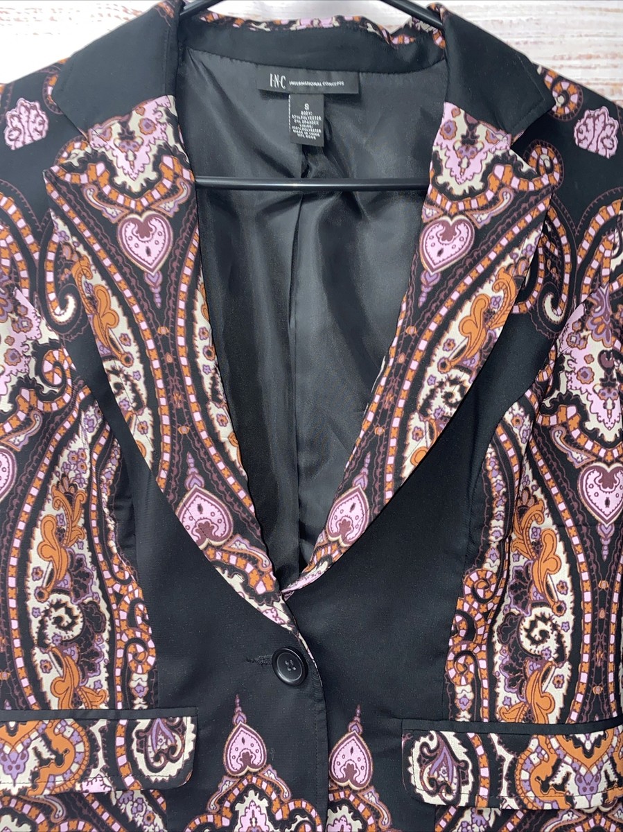INC international concepts Blazer Jacket Size Small BLACK with PAISLEY WS-94* View 2