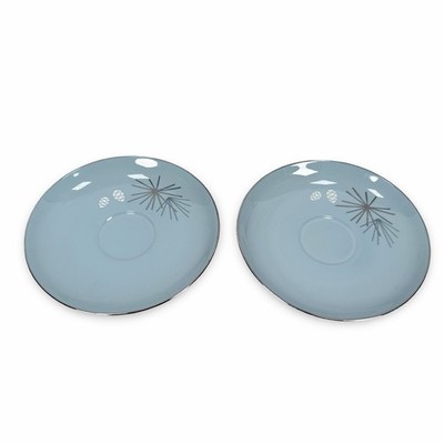 Franciscan Fine China Silver Pine Bread Plates Set of 2 Blue Gray MCM Vintage