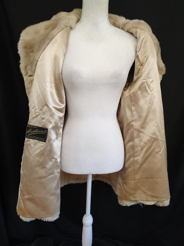 Vintage Faux Fur Coat by Aritocrat Cream Winter White Faux Persian Lamb & Fox S - Image 3 of 4