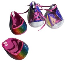Build a Bear Purple Rainbow Iridescent Sneakers Shoes with Pink Laces Lot 2 
