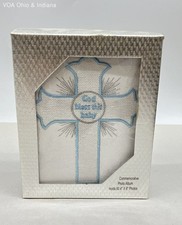 God Bless This Baby Baptism Photo Album 4x6 60 Photos White Damask Cross New