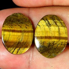 16,20 ct.100% naturale occhio di tigre dorato cabina ovale 14x19x2 mm coppia ...