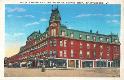 Vintage Hotel Brooks & Pickwick Coffee Shop Postcard Brattleboro VT