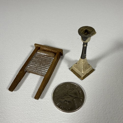 #ad #ad Vintage Dollhouse Miniatures Wood Washboard And Primitive Candle Stick $13.00