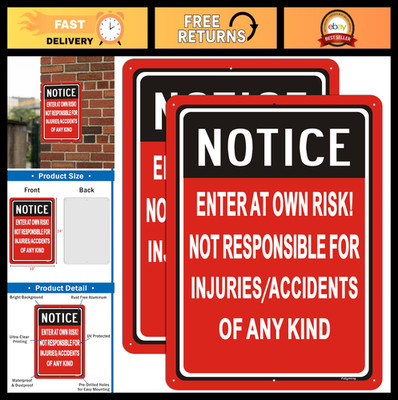 Enter At Your Own Risk Sign - 14x10'' Rust-Free Aluminum Warning Signs, 2 Pack