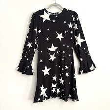 Rixo London Black Long Sleeve White Star Pattern Mini Dress Back Cutout Medium