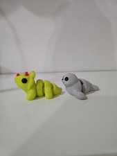 Two 3D Print Animal Articulated Fidgets Mini Triceratops & Seal Cute Toys