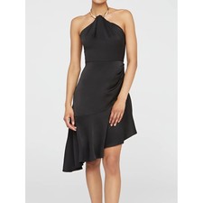 Halston Heritage Beverly Black Satin Halter Cocktail Dress NWT Size 4