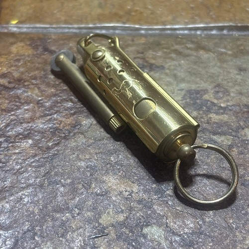 Vintage - 2¾" Joe Camel Brass Cigarette Lighter, Keyring Trench Style EUC