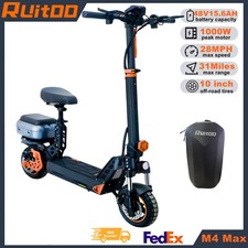 RUITOO Electric Scooter 32MPH Dual Suspension Fast Escooter for Adult 1000W 34Mi
