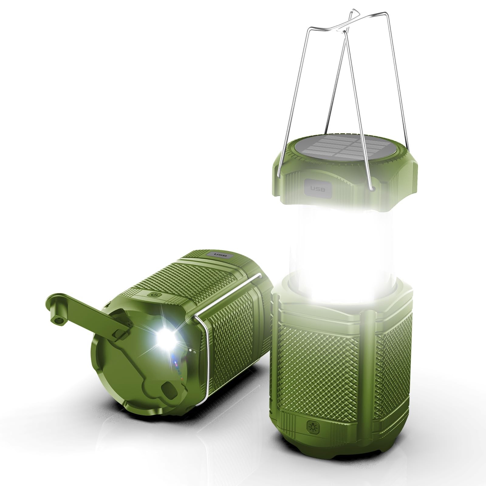 Camping Lantern Rechargeable Camping Lights with Solar Hand Crank and LED Fla...