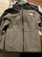 Youth Kids Small North Face Fleece Hooded Full Zip Jacket Black and Gray S
