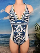 NWT Cupshe One Piece Swimsuit Medium Floral White Blue Red Green