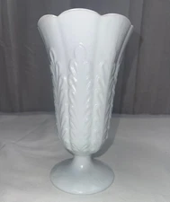 Large E. O. Brody Footed White Milk Glass Vintage Vase